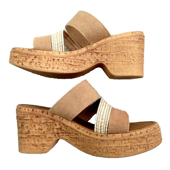 Italian Shoemakers Women's Jurie Platform Wedge Sandals Tan Made in Italy - 9M - Picture 1 of 7